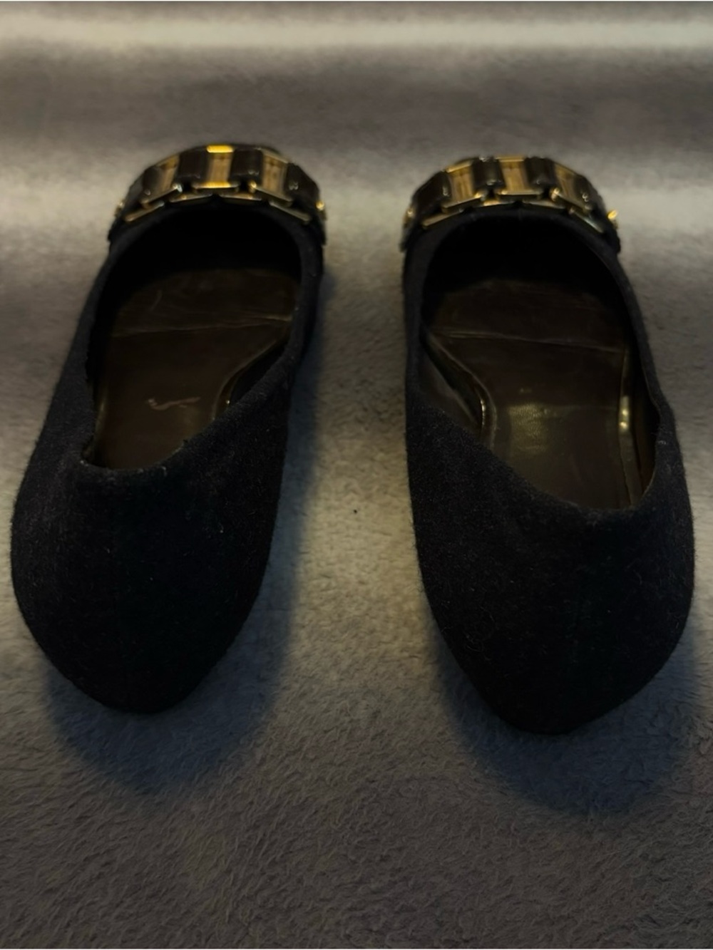 Tory Burch Martha Chain Link Ballet Flats Black Flannel Sz 9 - Picture 5 of 9